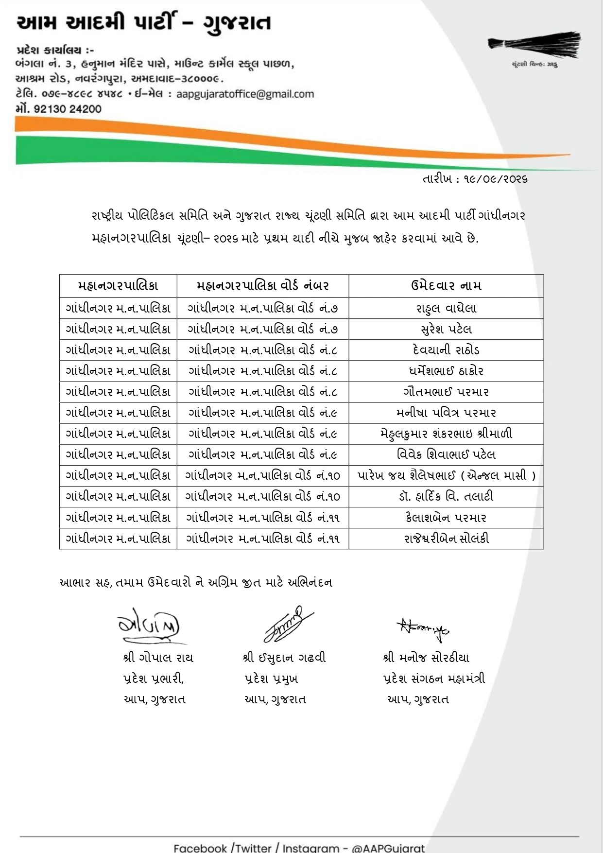 ગાંધીનગર મહાનગરપાલિકા ઉમેદવાર પ્રથમ યાદી 19-09-2026_page-0002