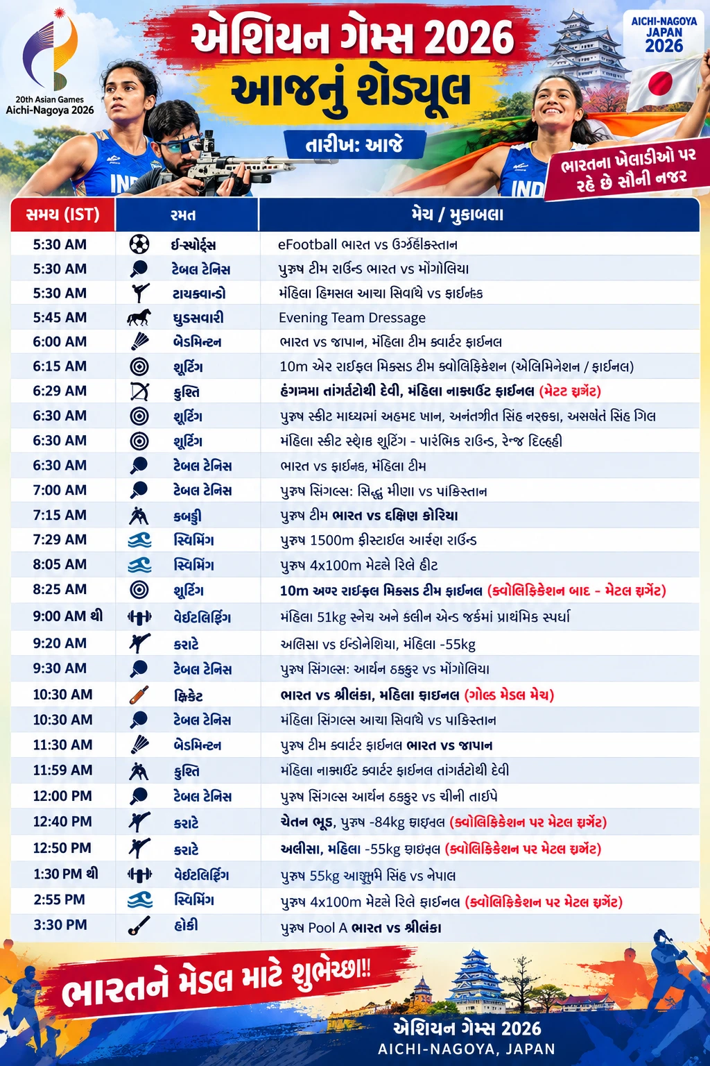 Asian Games Day-3 Schedule