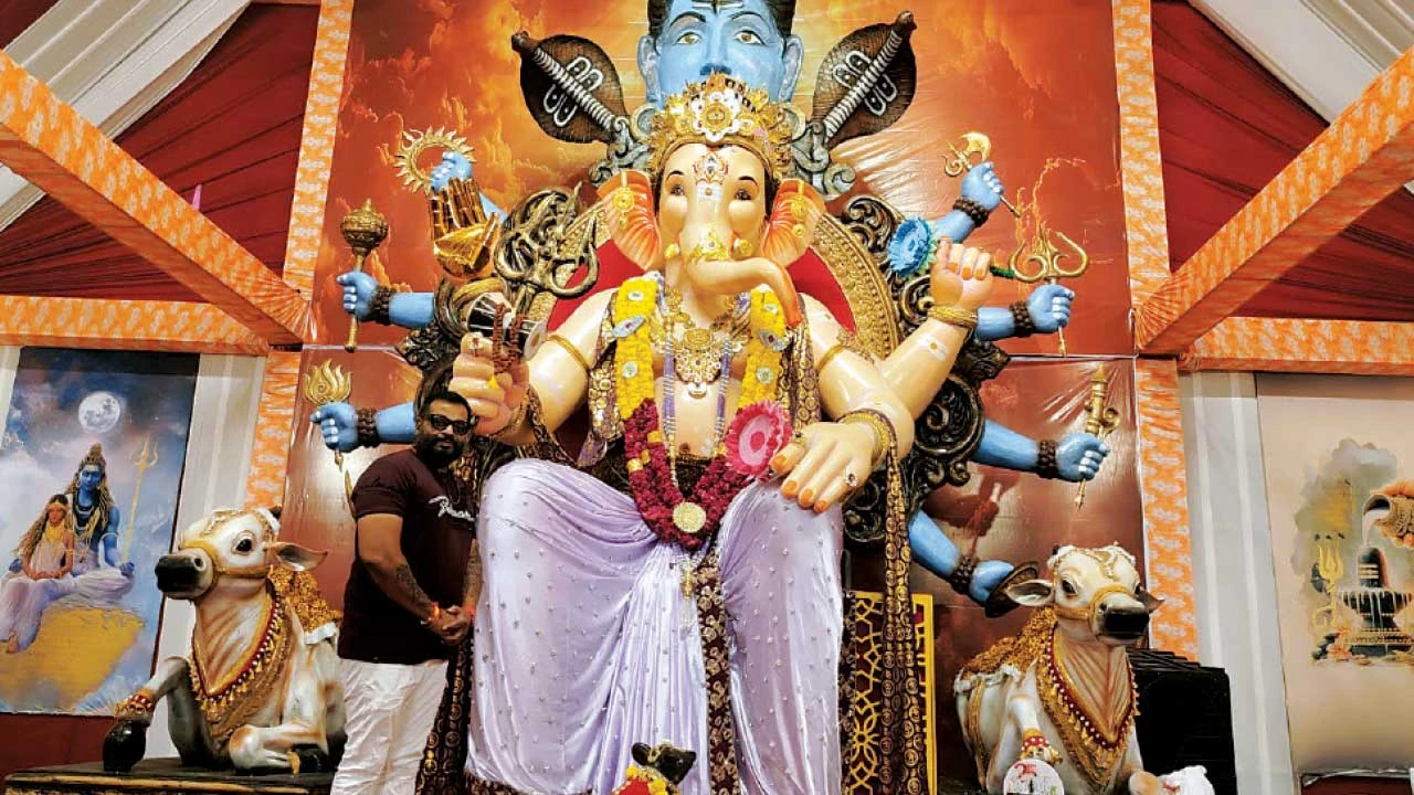 ભરૂચ રાધા કૃષ્ણ સોસાયટીમાં 14 ફૂટની ફાઇબરની શ્રીજી પ્રતિમાના દર્શને ભક્તોનો ધસારો
