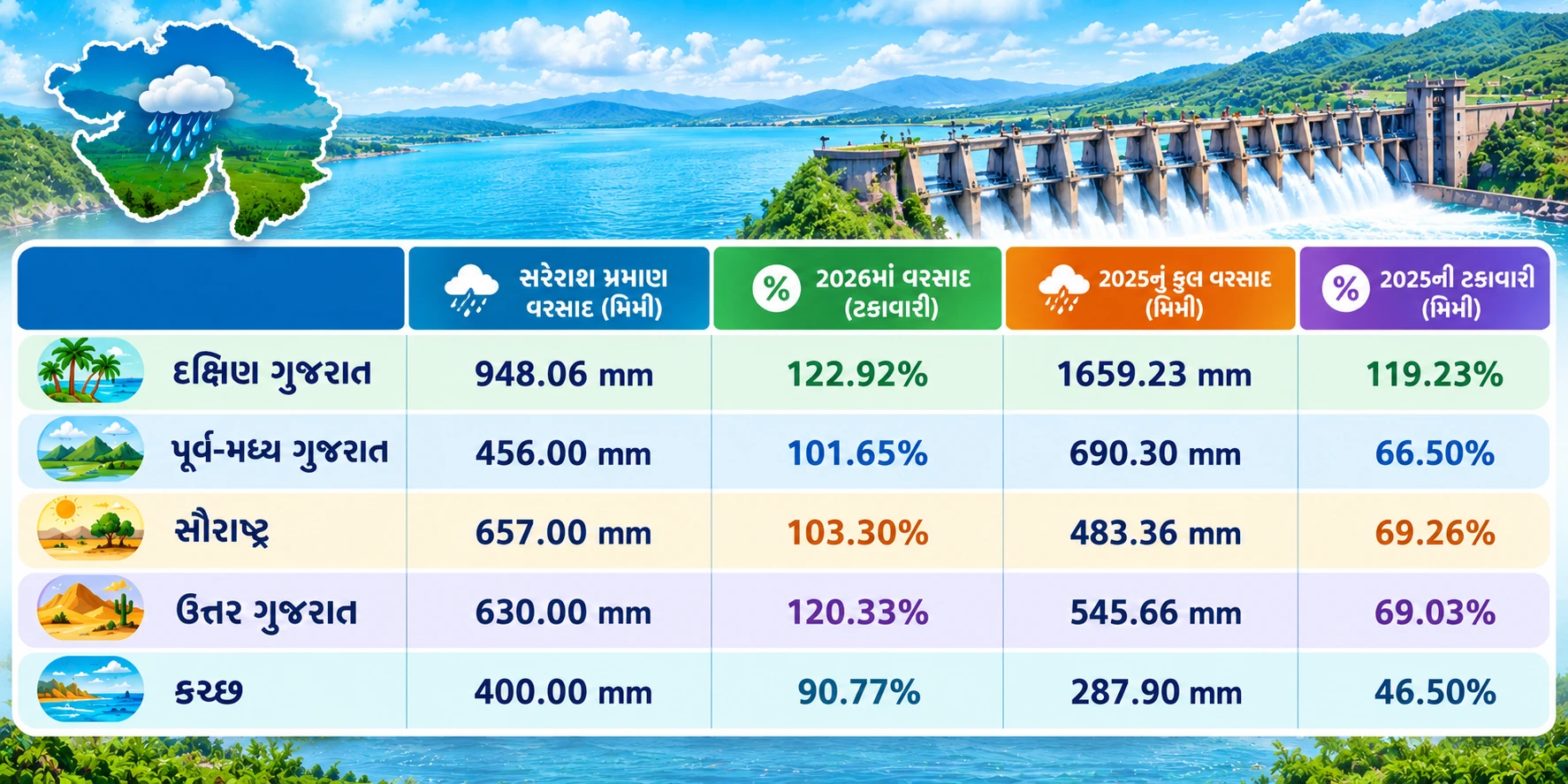 Gujarat Rainfall Regions Infographic