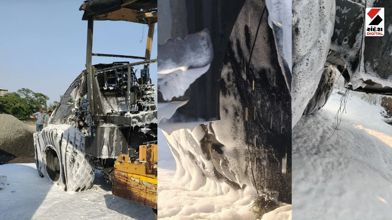 Jamnagar News: Fire Breaks Out in Road Roller Near Sports Complex