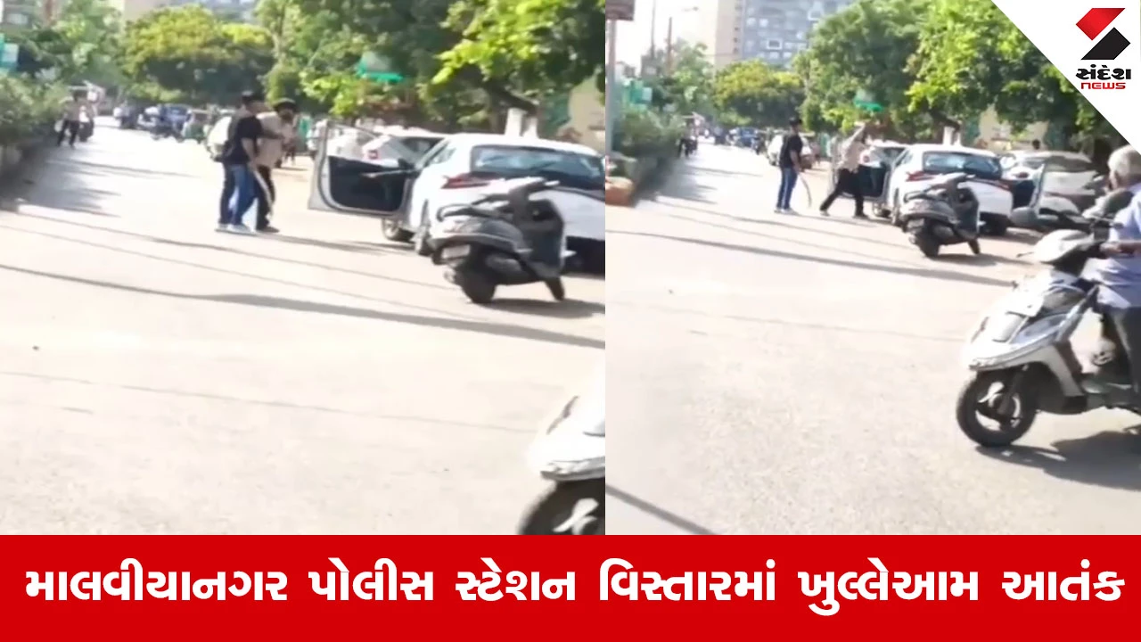 Rajkotમાં કાયદો અને વ્યવસ્થાના ધજાગરા, કાર સવાર પર બે અસામાજિક તત્વોનો તલવાર અને લાકડી વડે ઘાતક હુમલો
