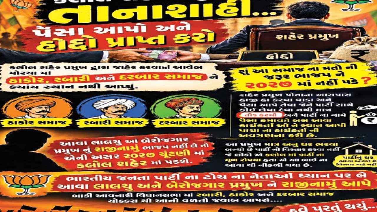 Kalol : શહેર ભાજપમાં હોદ્દા અને વિવિધ મોરચાની વહેંચણી મુદ્દે ભડકો
